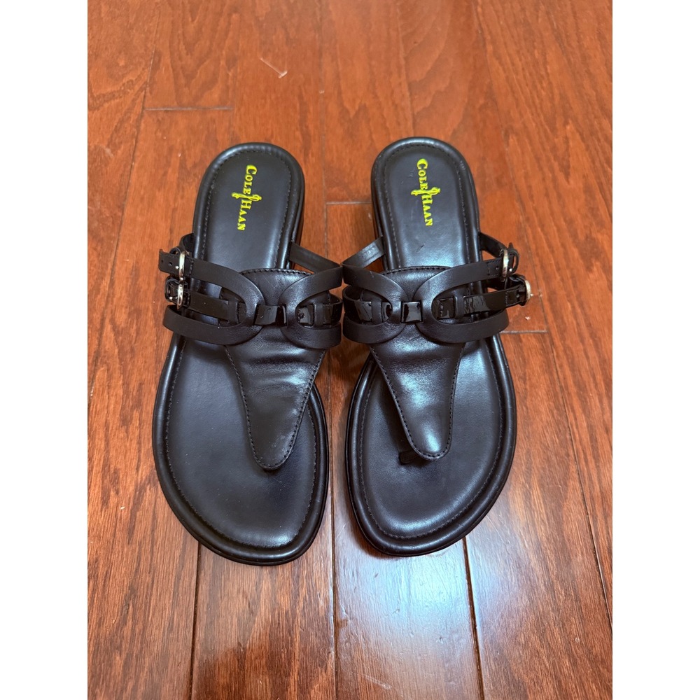 Cole Haan Nike Air Womens Black Leather Thong Wedge Sandals D37723 Size 9B
